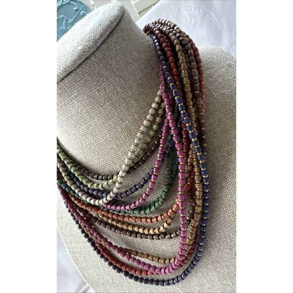 Chicos Layered Seed Bead Mutli Earth Tone 11" Long Statement Necklace NEW - Picture 3 of 12
